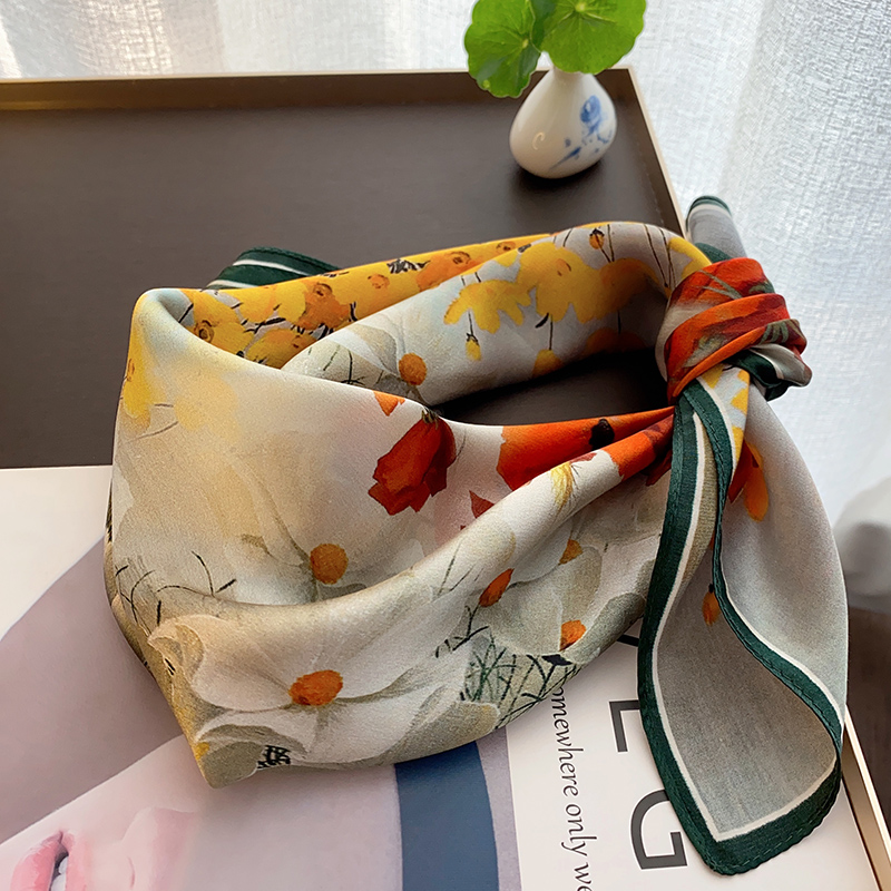 彼岸楚春季文艺复古女真丝小方巾