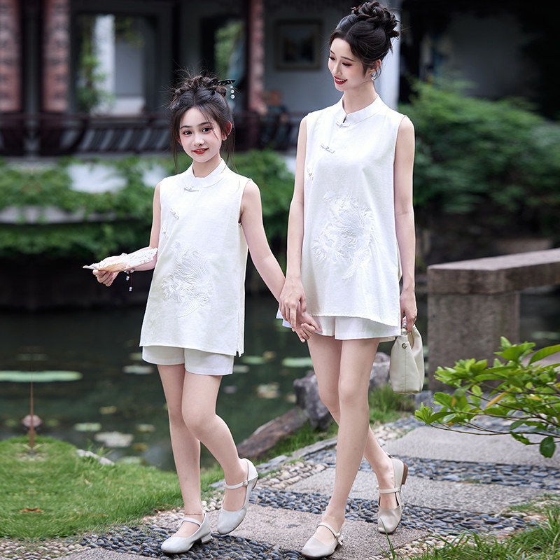 夏季母女中式无袖高级感两件套
