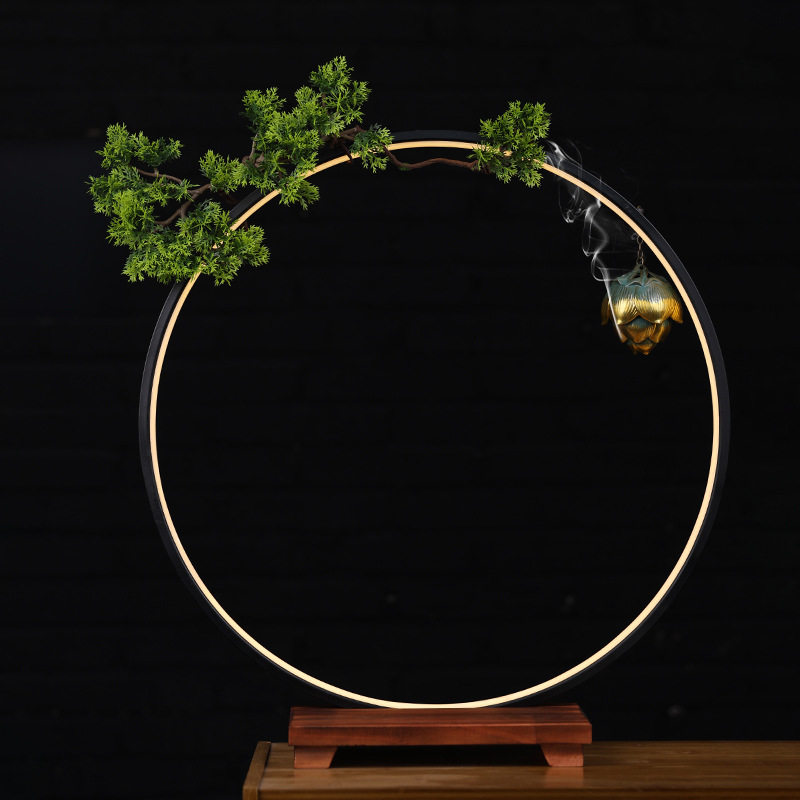 流水圆太华伽罗环形灯圈补光发光底座白酒水佛像手办直播背景摆件