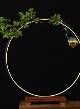 流水圆太华伽罗环形灯圈补光发光底座白酒水佛像手办直播背景摆件