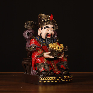 黄铜彩绘财神爷佛像招财聚财文财神铜像公司店铺开业乔迁家用供奉