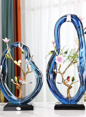 珐琅彩蓝色透明飘带摆件现代不规则家居样板间客厅桌面装饰艺术品
