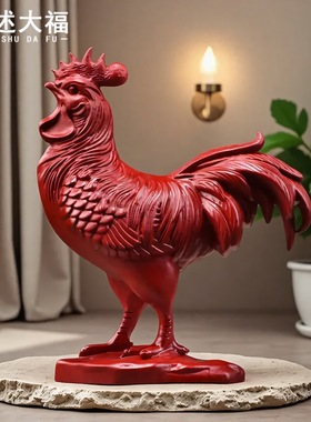 木雕摆件大公鸡实木制雕刻动物十二生肖家居装饰客厅办公司工艺品