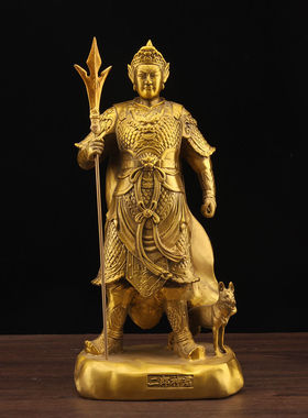 黄铜二郎神摆件黄铜神像显圣家用真君杨戬佛像天神将军哮天家居供