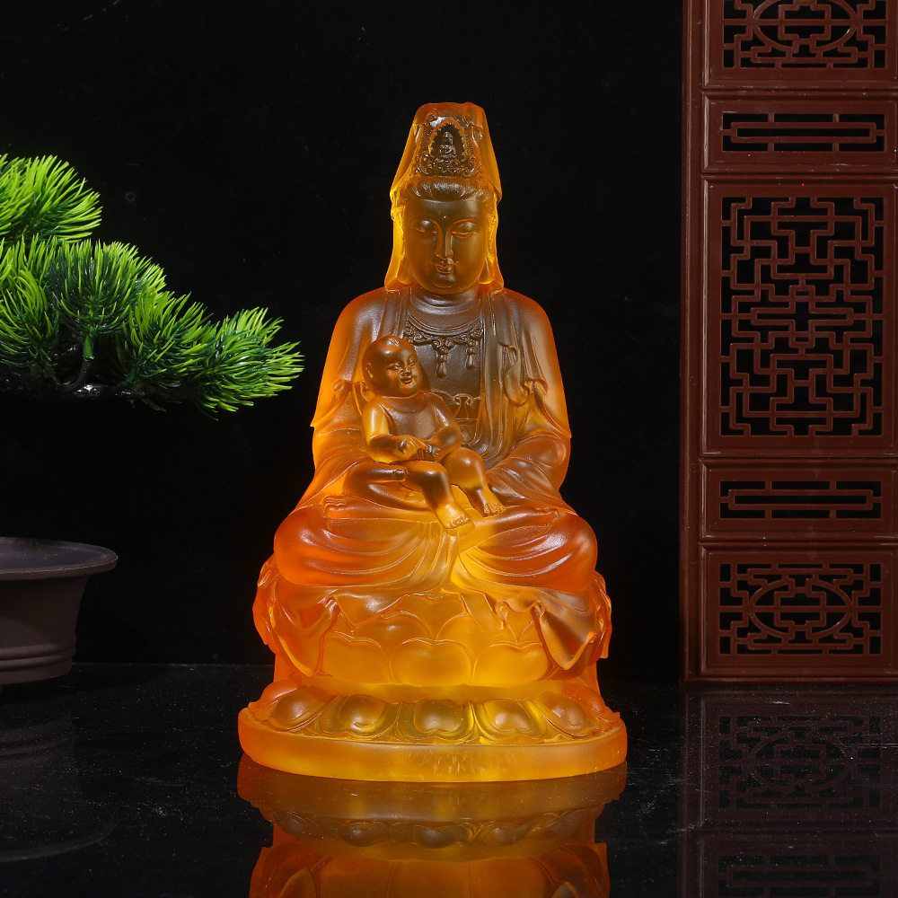 送子观音菩萨 水琉璃佛像居家寺庙万佛墙供奉树脂神像新款工艺品