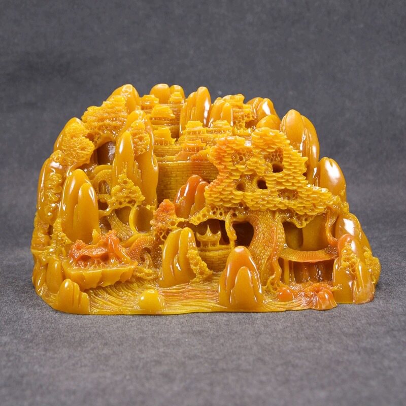 玉石把酒言欢摆件黄龙玉寿山石芙蓉石工艺品奇石原石石雕居家办公