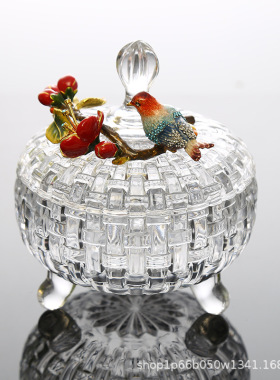 海棠喜鹊浮雕花纹果罐小红书复古玻璃存储罐创意器皿摆件收纳