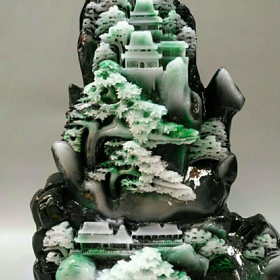 玉石山水摆件翡翠芙蓉石工艺品奇石原石石雕居家办公乔迁送礼