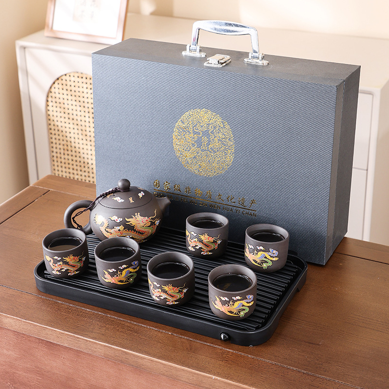 过年礼盒送礼紫砂变色茶壶茶具套装龙凤呈祥家用泡茶功夫茶具茶盘