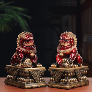 聚财旺宅狮子摆件一对办公桌客厅玄关宫门狮装 饰品入户门口小狮子