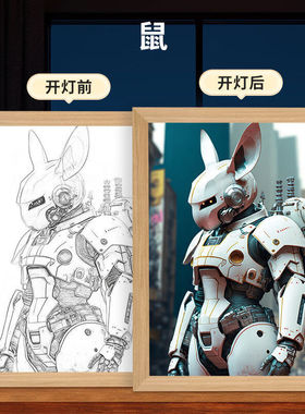 OQB灯光画十二生肖小夜灯阳光画ins床头灯装饰画卧室相框发光画鼠