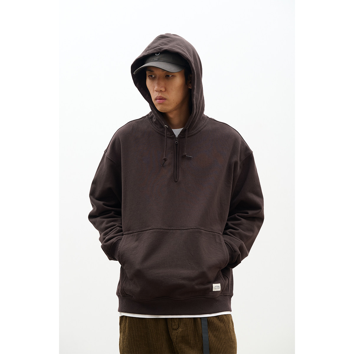 吃茶去chichaqu秋冬休闲百搭经典半拉链套头带帽卫衣