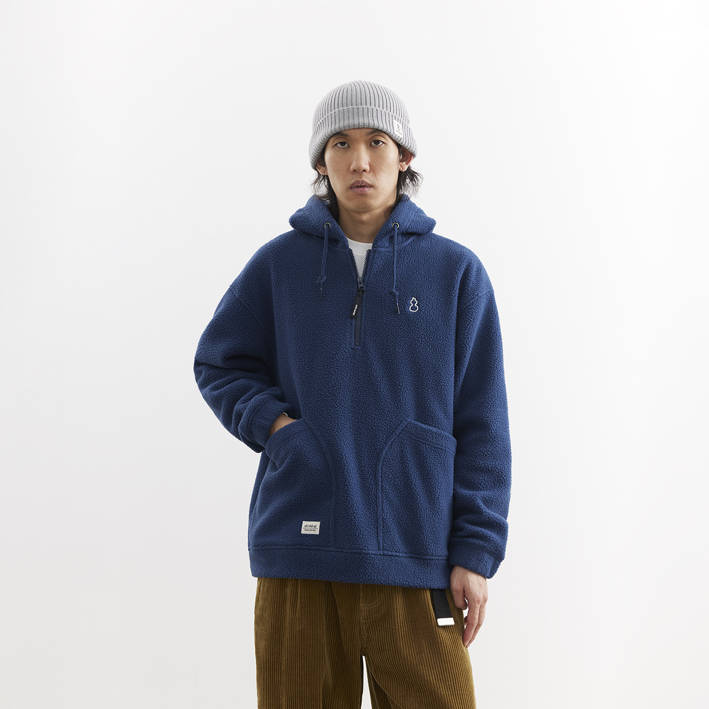 吃茶去chichaqu25秋冬摇粒绒抓绒套头衫加厚保暖宽松拉链带帽卫衣