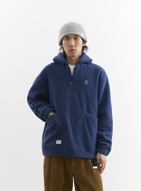 吃茶去chichaqu25秋冬摇粒绒抓绒套头衫加厚保暖宽松拉链带帽卫衣