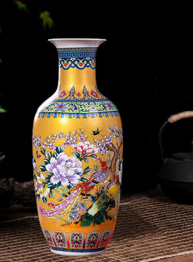 批发景德镇陶瓷花瓶仿古粉彩花鸟赏瓶插花器家居客厅装饰摆件插花