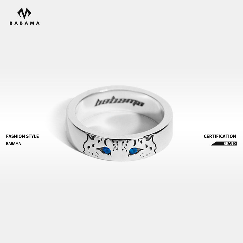 babama守护荒野雪豹戒指女潮个性情侣对戒小众设计ins单身尾戒男