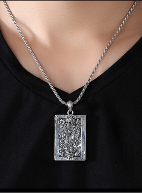 复古扑克牌红心银吊牌纯银项链男 挂坠项坠做旧单身潮饰