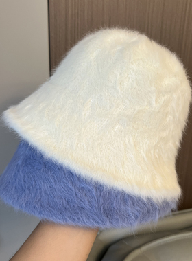 韩国兔毛渔夫帽女素颜小百搭保暖遮脸帽子可爱日系毛茸茸盆帽潮