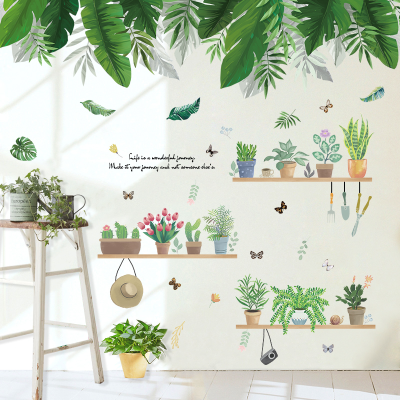 北欧ins风租房网红清新盆栽墙贴