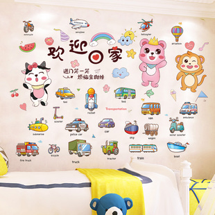 儿童房墙面布置贴画卡通墙贴门贴宝宝房间装饰品欢迎回家贴纸自粘