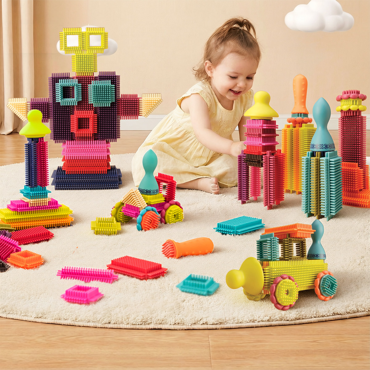 美国比乐Btoys鬃毛积木创意diy软积木大颗粒儿童启蒙刺刺拼插玩具,玩具/童车/益智/积木/模型,普通塑料积木,淘宝优惠券,粉丝福利购,淘宝优惠卷