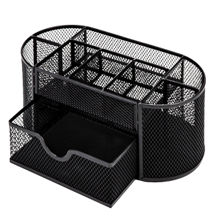 得力多功能笔筒金属收纳盒桌面办公收纳笔插文具整理盒办公室大容量笔桶个性创意铁质笔盒置物架收纳盒8902