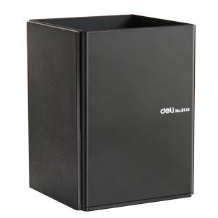 得力金属笔筒桌面办公大容量笔桶多功能收纳盒方形创意时尚收纳笔插商务磨砂质感黑色简约桌面摆件男女士9146