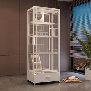 香港包邮全景玻璃猫别墅家用实木猫笼子猫砂盆一体猫舍豪华猫屋子