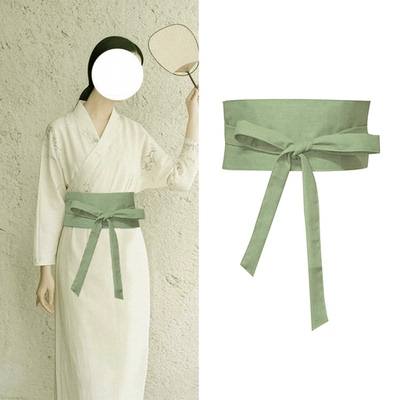 松云绿古风棉麻汉服束腰腰封
