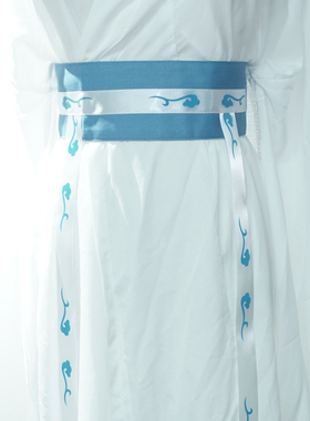 魔道祖师衍生cos蓝忘机士蓝色小云纹魔术贴款腰带汉服马面裙腰封