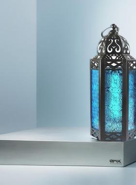 厂家直销美式乡村彩色玻璃风灯烛台家居装饰铁艺烛台小马灯摆件