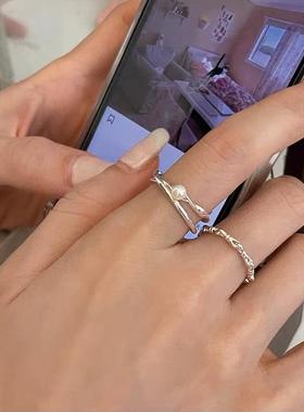 日系素圈套装戒指女时尚个性冷淡风尾戒开口可调节食指关节戒