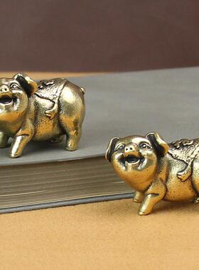 令魁实心古铜黄铜办公桌把玩生肖福猪小摆件纯工艺品茶宠礼品手件