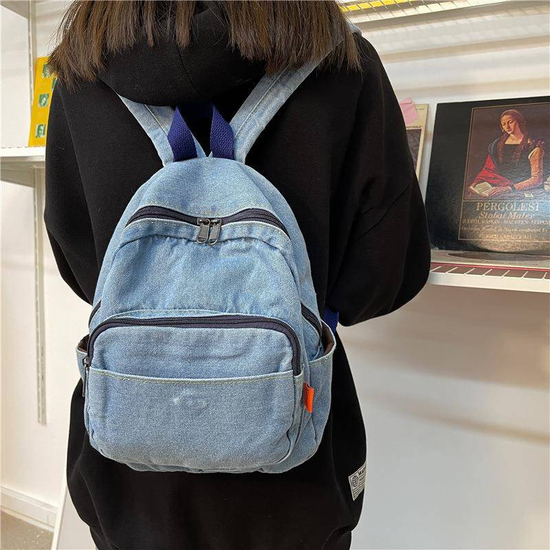 帆布双肩包男款日系水洗牛仔小背包女韩版原宿小号文艺小大学生旅图片