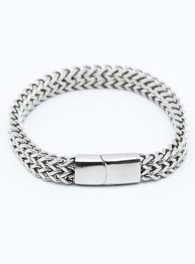 冷淡风潮流嘻哈钛钢手链男士手链不锈钢双排四方链磁铁扣手链