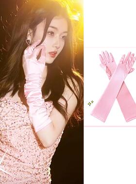 黑色弹力缎面多色手套包手指晚宴手套新娘婚纱礼服婚礼派对长手套