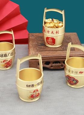 一桶金纯黄铜小水桶办公风水摆件全黄铜摆件工艺品小铜器手提