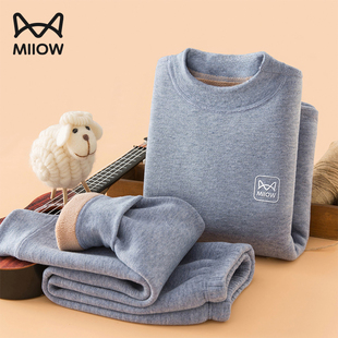 加厚绒德青少年2025新款 猫人女孩男大童保暖内衣儿童秋衣秋裤 套装