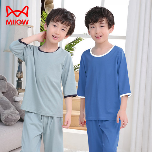 猫人男童睡衣夏季纯棉大童空调服