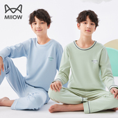 猫人2025新款 男童睡衣青少年全纯棉儿童男孩大童初中学生家居服秋