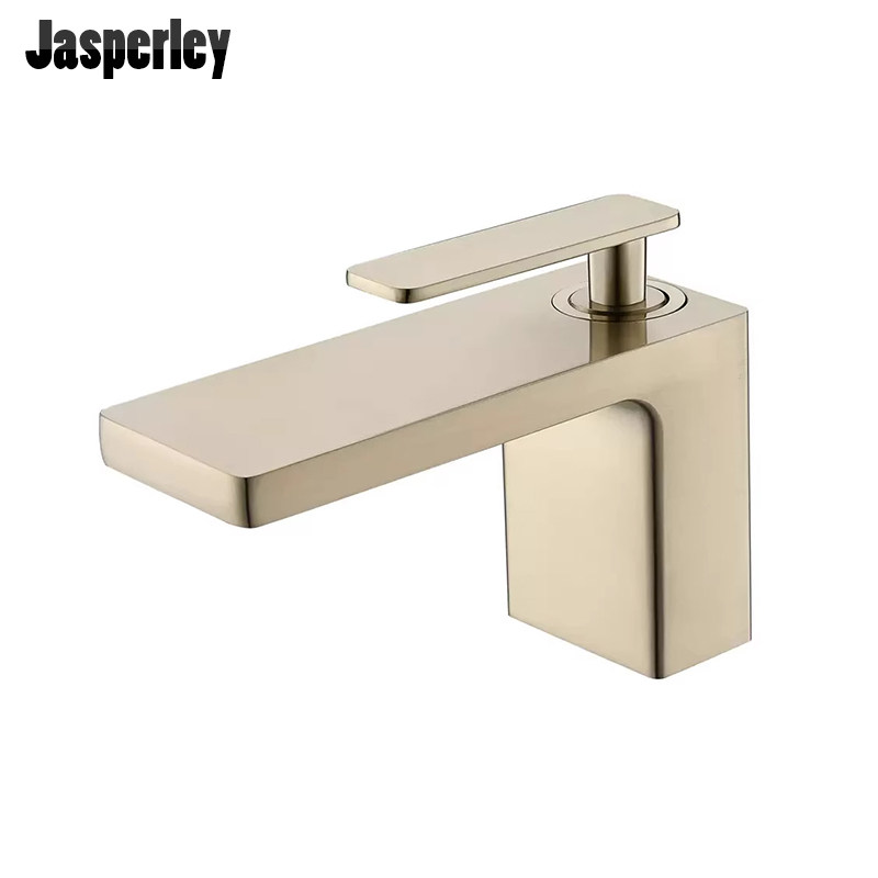 Jasperley拉丝金瀑布式出水全铜冷热水龙头台上盆
