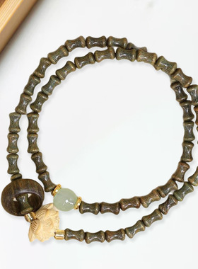 莲花盛开款DIY绿檀木竹节珠手链 厂家批发规格0.3×0.7男女念珠