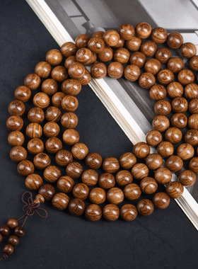 金丝檀108颗手链念珠文玩佛珠手串顺纹精工沉水木串文玩手持念珠
