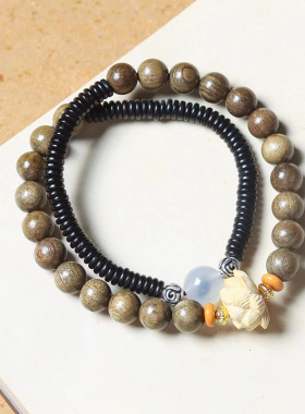 穗源莲款DIY阴沉木手链双圈 厂家批发男女式文玩装饰念珠装饰首饰