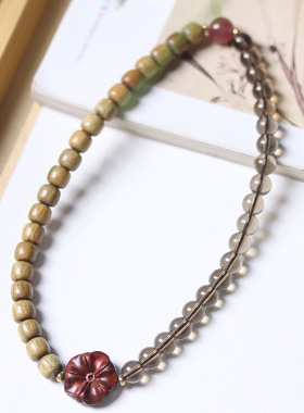 木槿款绿檀木老型珠DIY手链厂家批发 规格7×8男女装饰文玩念珠