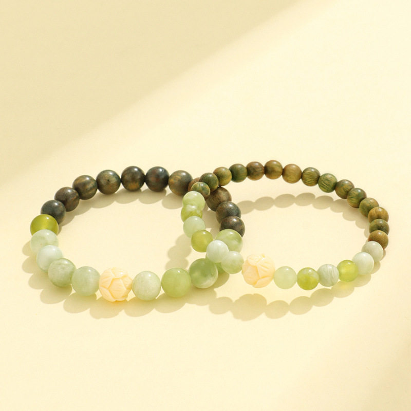 天然绿檀木串珠手串情侣款百搭象牙果岫玉手链小众高级感手饰批发