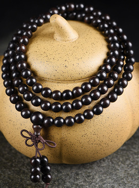 黑檀紫光檀108颗佛珠手链木质乌木手串沉水文玩念珠手持厂家批发