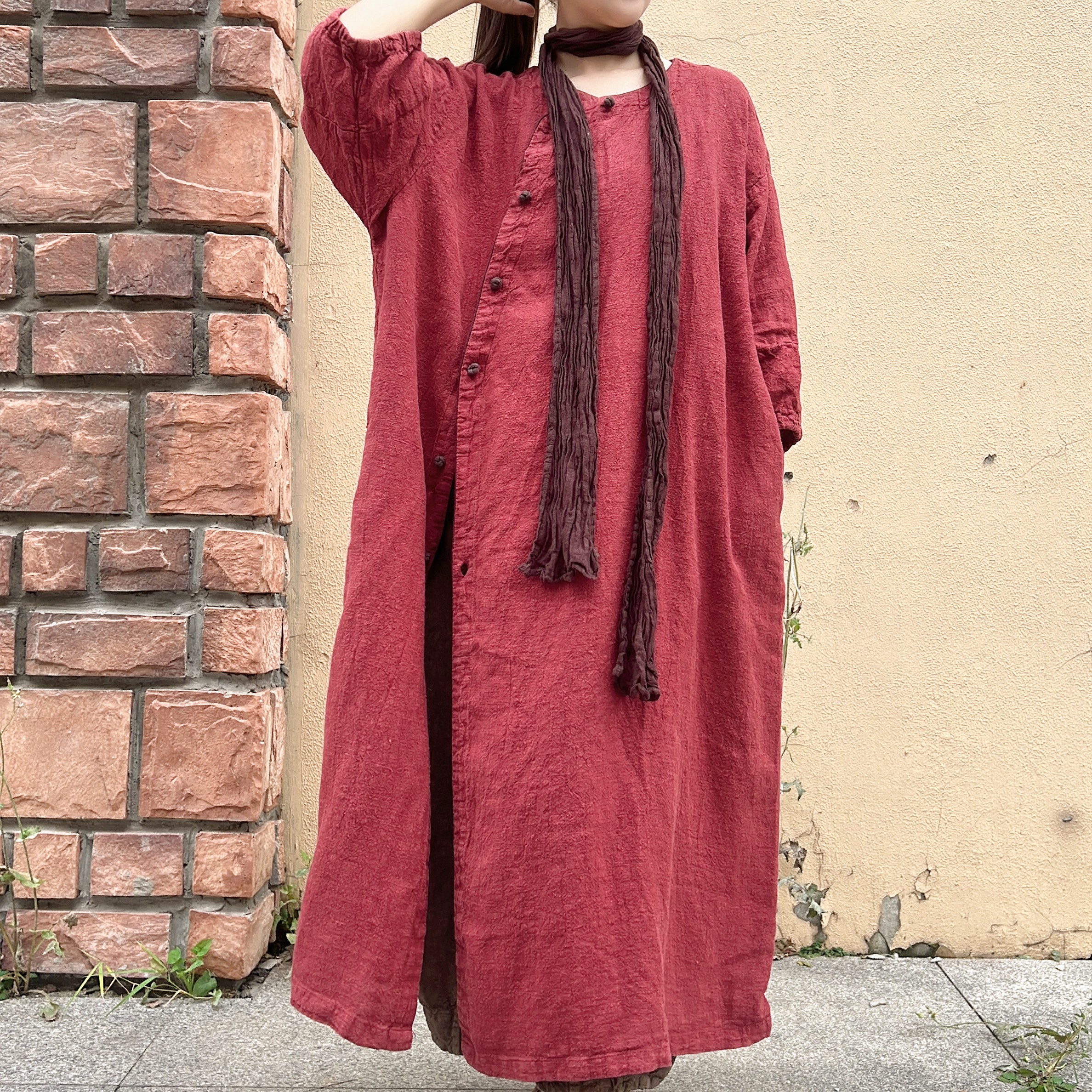 高端汉麻风衣2025秋新款女大码文艺个性禅意开衫气质过膝长袍外套