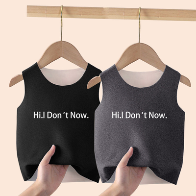 秋冬季德绒内衣保暖内搭男童女童可爱无袖背心休闲上衣马甲打底衫