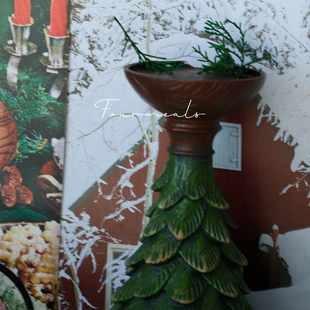 圣诞树香薰蜡烛摆件圣诞底座复古氛围蜡烛台托盘创意 雪松烛台